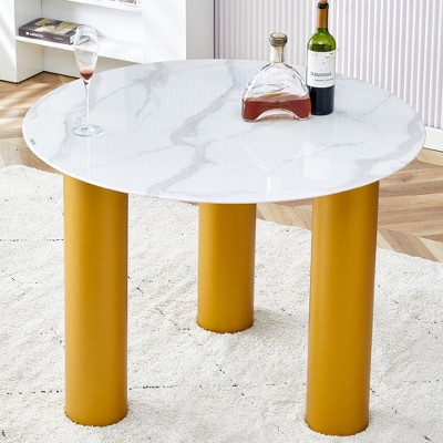 GlasFlength Round Modern Coffee Tables, Center Table with Sleek Minimalist Design for Living Room Decor, Multicolored,40”*40”*29.4"