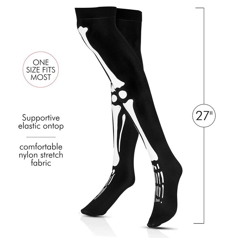 Skeleteen Womens Skeleton Bone Thigh High Socks Costume Accessory - Black, 5 of 6