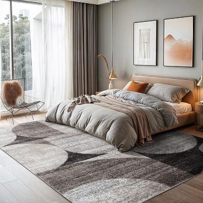 Modern Geometric Brown Synthetic 5' x 7' Area Rug
