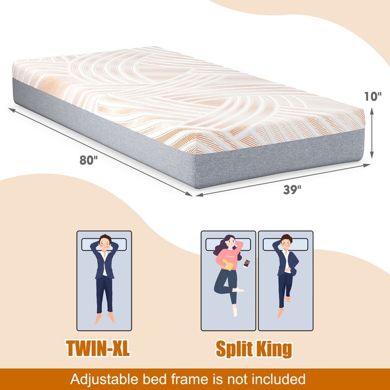 Costway 8‘’/10'' Twin XL Cooper Adjustable Bed Memory Foam Mattress CertiPUR-US Certified, 3 of 11
