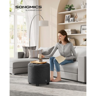 Round Storage Ottoman, 17.7" Dia. x 17.5" H, Sturdy Footrest with Legs, Supports 330 lb, Dark Gray, for Living Room & Bedroom