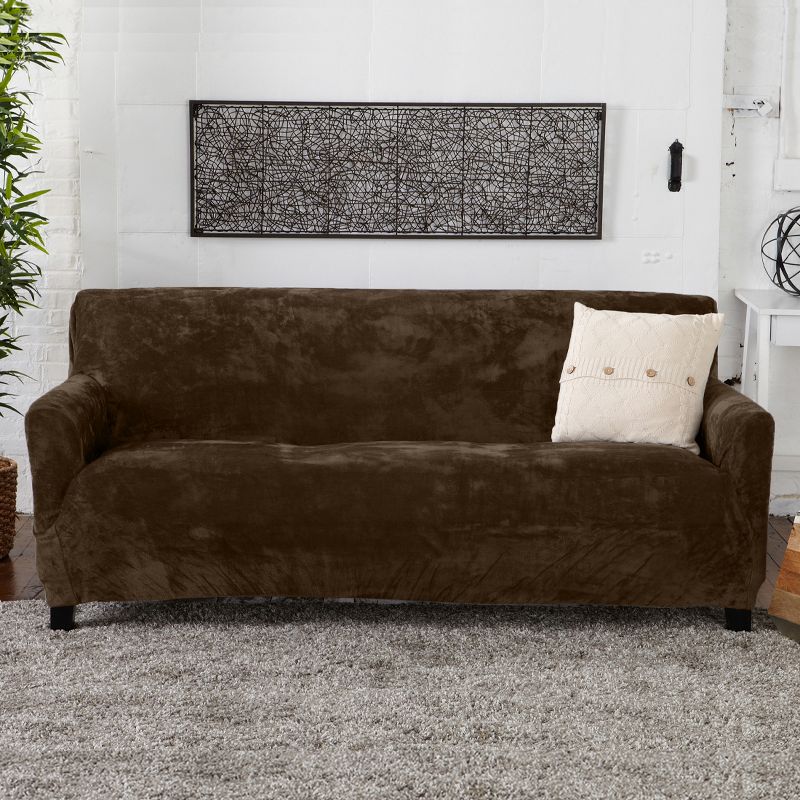 Great Bay Home Stretch Fit Velvet Oversized Sofa Slipcover, 1 of 6