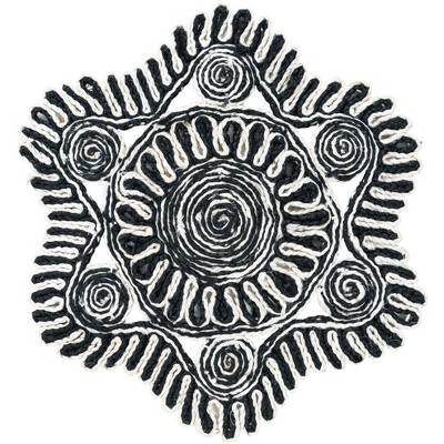 Handmade Black and White Braided Jute Round Area Rug