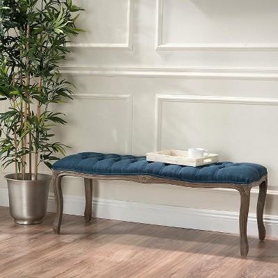 Okak Plush Comfort Ottoman Bench with Luxury Tufted Upholstered, Wooden Legs, Extra Long Footrest Stool for Bedroom,Entryway,Hallway, Navy Blue