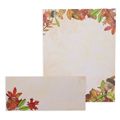 Sustainable Greetings 96-Pack Thanksgiving Stationery Paper and Envelopes Set, Fall Leaves Design (8.5 x 11 In)
