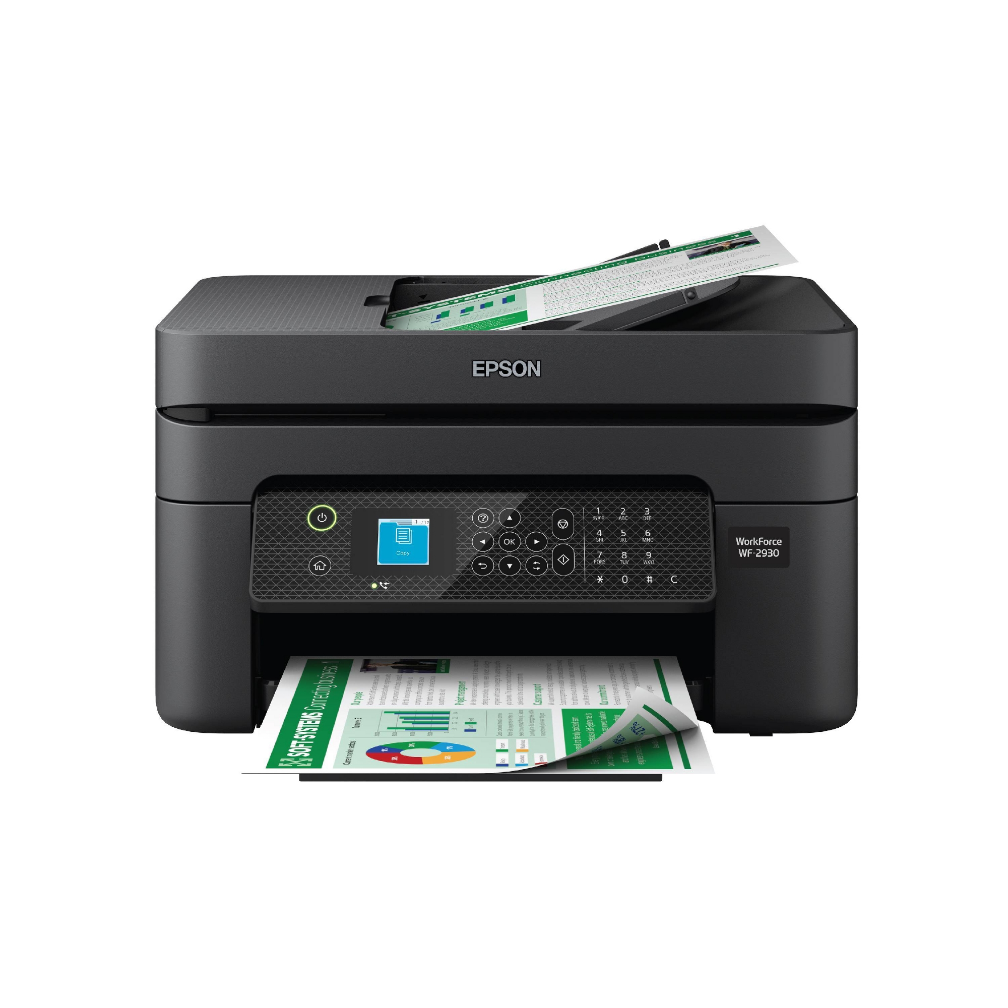 Epson WorkForce WF-2930 Wireless All-in-One Color Inkjet Printer, Copier, Scanner - Black: Smartphone App, USB, Automatic 2-Sided Printing