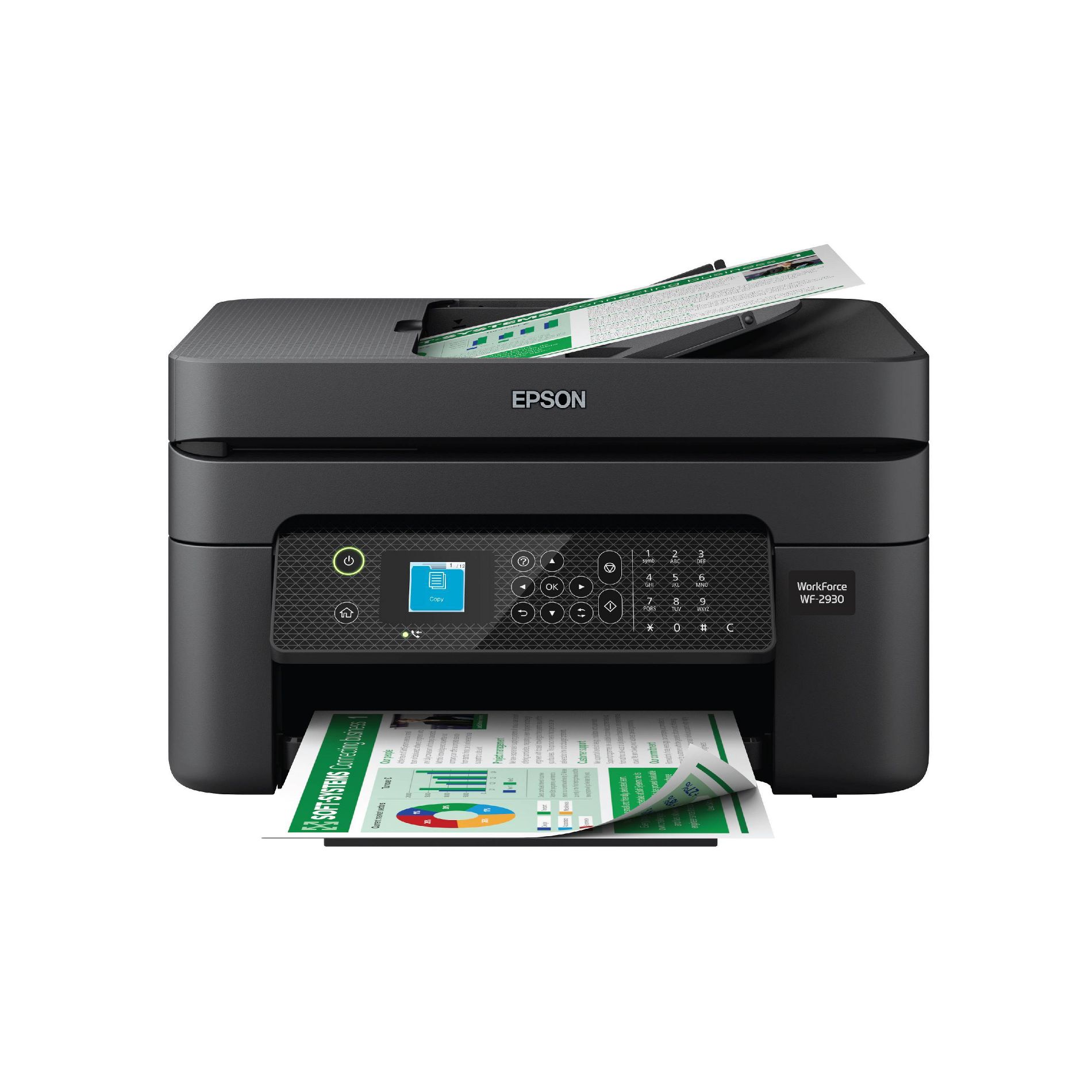 Epson WorkForce WF-2930 Wireless All-in-One Color Inkjet Printer, Copier, Scanner - Black: Smartphone App, USB, Automatic 2-Sided Printing