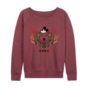 Women's - Disney - Mickey And Twin Tigers Lightweight French Terry Wide Neck Long Sleeve Shirt - 1 of 4