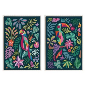 Kate & Laurel All Things Decor (Set of 2) Sylvie Tropical Parrot and Toucan Framed Canvas Arts by Rachel Lee  - 1 of 4