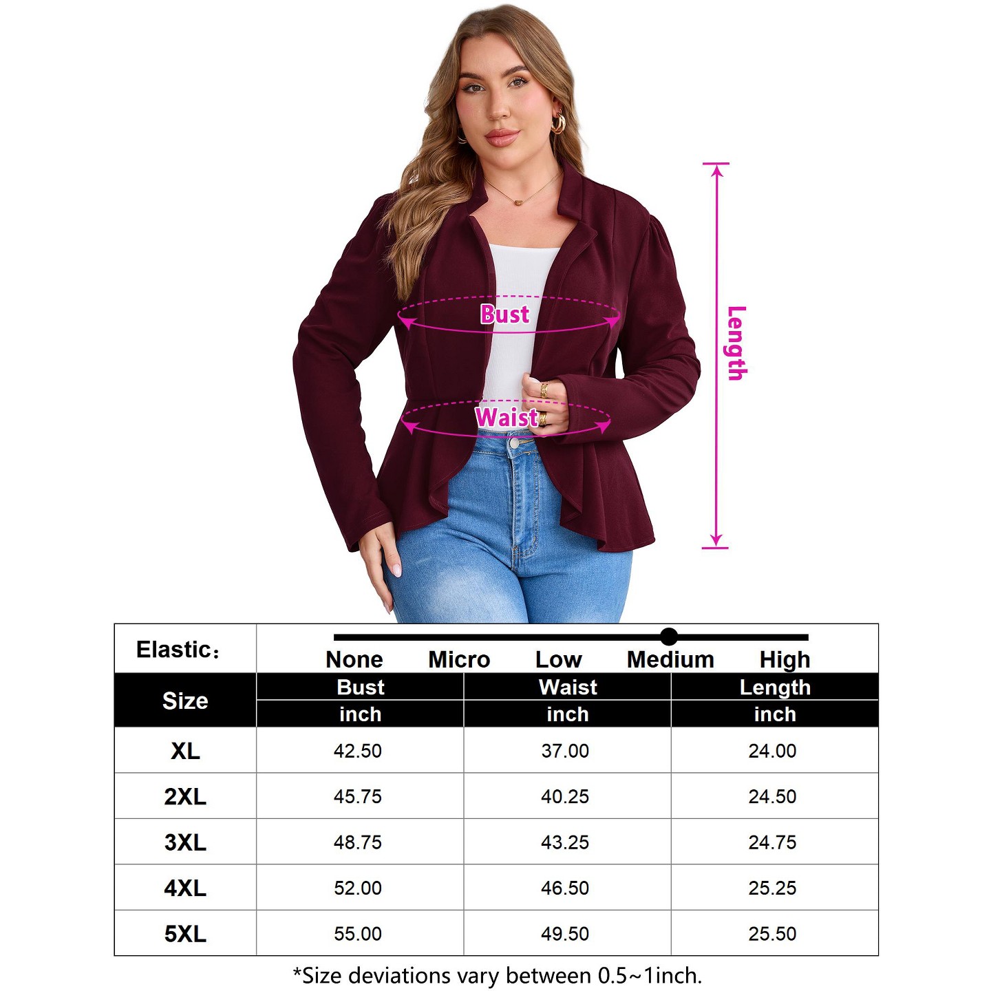 Женская куртка YesFashion Women Plus Size Peplum Blazer Open Front Notched Lapel Long Sleeve Tailored Outerwear Jacket, RED, цвет: Красный — фото 6