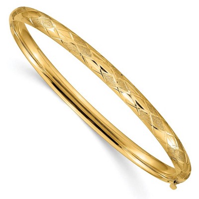 Black Bow Jewelry 4.75mm 14k Yellow Gold Diamond Cut & Satin Hinged Bangle Bracelet