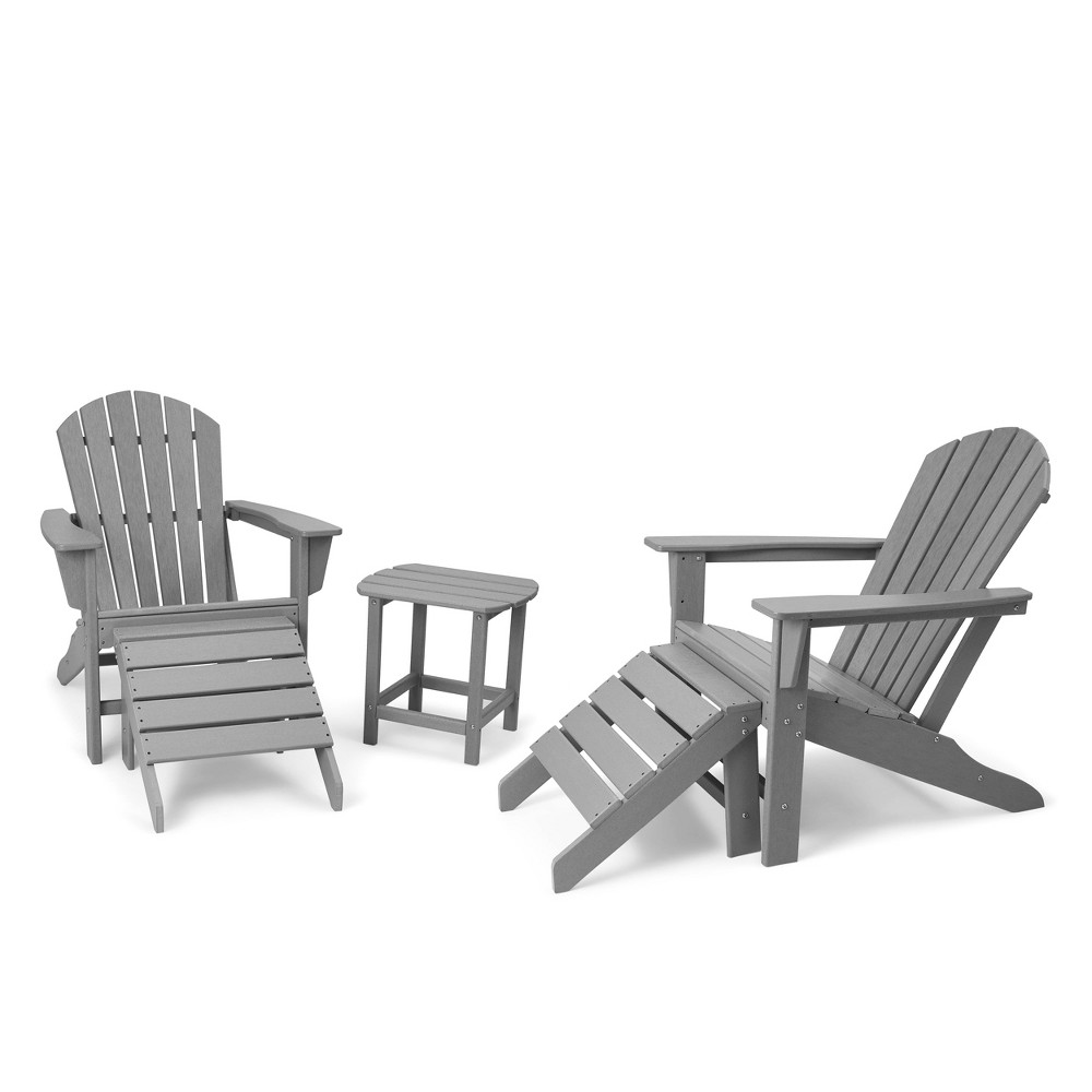 5pk Plastic Resin Adirondack Chair with Side Table & Ottoman - Gray - EDYO LIVING