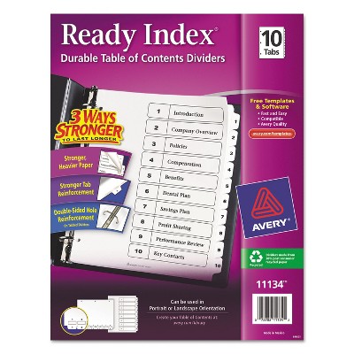 Avery Ready Index Customizable Table of Contents Black & White Dividers 10-Tab Ltr 11134