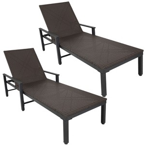65465 Biscayne Wicker Chaise Set, Woven All Weather Steel Powder Coated Frame Lightweight Indoor Outdoor Porch Backyard Garden Balcony - Set of 2 - 1 of 4