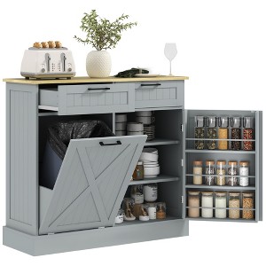10 Gallon Farmhouse Kitchen Cabinet with Hidden Trash Can and 2 Drawers, Tilt Out Trash Can Cabinet for Kitchen - 1 of 4