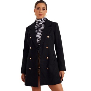 Allegra K Women's Winter Overcoat Notch Lapel Double Breasted Coats - 1 of 4