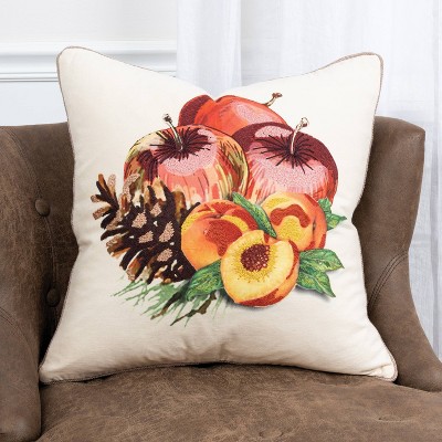 20" x 20" Multicolor Cotton Embroidered Fruit Pillow Cover