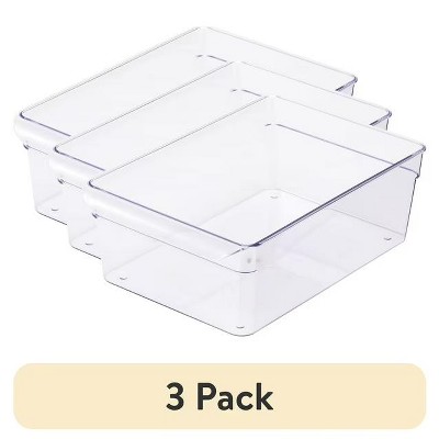 LunaLulinlk (3 pack) Large Fridge Bin, 12x8x4 inches, Clear Plastic，KItchen Storage