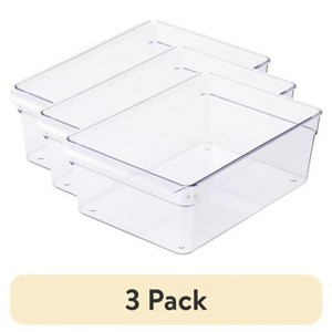 LunaLulinlk (3 pack) Large Fridge Bin, 12x8x4 inches, Clear Plastic，KItchen Storage - 1 of 4
