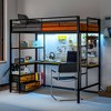HOMCOM Twin Loft Bed with Desk, LED Lights, Charging Station, Twin Size Metal Loft Bed Frame with Storage, Guardrail, Ladder, Noise Free, Black - 2 of 4