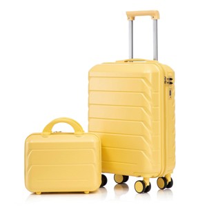 ChicFurnit Bag and Luggage Sets Hardside Checked Luggage, ABS Suitcase with Double Spinner Wheels, TSA Lock, Yellow, 14.4"*9.1"*22.2" - 1 of 4