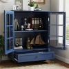 Modern Buffet Cabinet with Glass Doors & Adjustable Shelf,Small Wooden Sideboard with Drawer for Entryway or Living Room-Baofuwish - 3 of 4