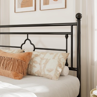 Allewie Queen Black Metal Platform Bed Frame with Victorian Headboard and Storage