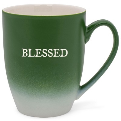 Elanze Designs Blessed Two Toned Ombre Matte Green and White 12 ounce Ceramic Stoneware Coffee Cup Mug