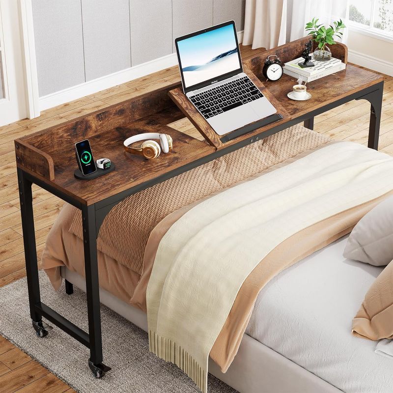 Tribesigns Mobile Overbed Table, Queen Size Over Bed Desk with Adjustable Tilt Stand, Laptop Cart Computer Desk for Home and Hospital, 2 of 10