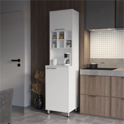 LunaLulinlk White Kitchen Pantry with Pneumatic Door and Open Storage