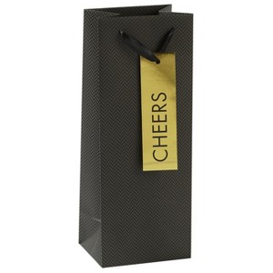 XSmall Herringbone Cheers Bag Black - Spritz™: Wine Bottle Gift Bag, Multicolor, Classic Pattern, Birthday & Halloween - 1 of 2