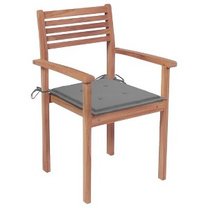 vidaXL Teak Wood Stackable Patio Chairs with Cushions - Set of 6 - Weather-Resistant, Easy Assembly, Versatile Design - 1 of 4