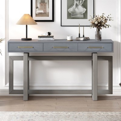 Console Table, Modern Entryway Table With 3 Drawers, Elegant Narrow Long Sofa Table With Metal Handle For Living Room Bedroom Hallway