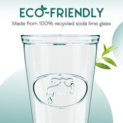 Italian Recycled Green Hiball Glass Set with Embossed Water Faucet, 16 oz