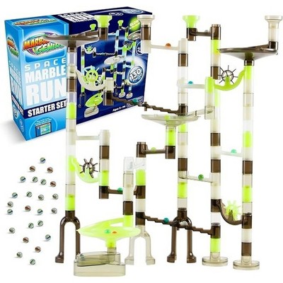 Marble Genius Marble Run Starter Set STEM Toy - 130 Pieces (80 Translucent Marbulous Pieces & 50 Glass Marbles) - Space Sparkle