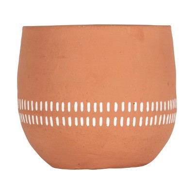 White Ticking Stripe Terracotta Planter - Foreside Home & Garden