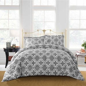 Modern Trellis Geometric Wrinkle-Resistant Down Alternative 3-Piece Comforter Set by Blue Nile Mills - 1 of 4