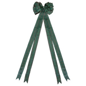 Northlight 50" Green and Black Plaid 16 Loop Christmas Bow Decoration - 1 of 3