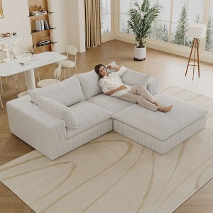 78.8" Blue Cloud Sofa with Ottoman, Corduroy Fabric Deep Seat Couches Double-layer design,Removable Cushion No Assembly - 1 of 4