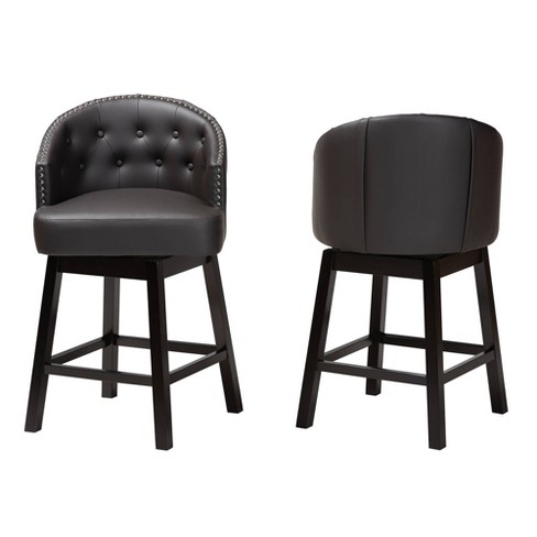 2pc Theron Faux Leather And Wood Swivel Counter Stool Set Dark