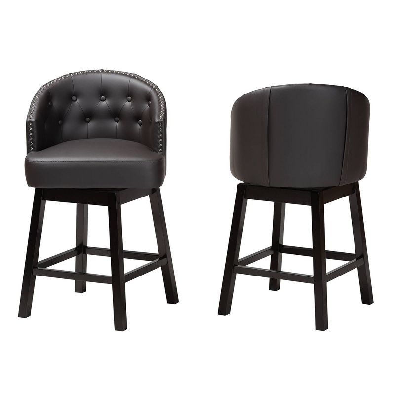 2pc Theron Faux Leather and Wood Swivel Counter Stool Set - Baxton Studio, 1 of 11