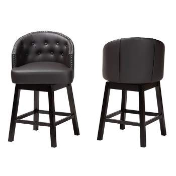 2pc Theron Faux Leather and Wood Swivel Counter Stool Set - Baxton Studio