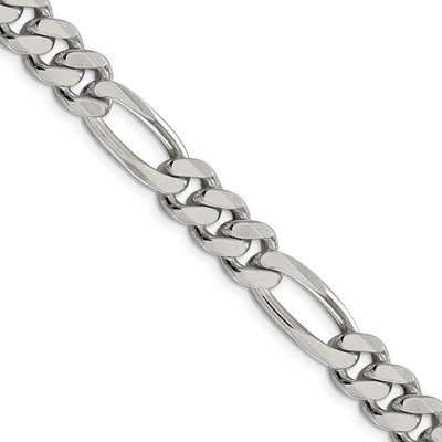 Black Bow Jewelry Men's 9mm, Sterling Silver, Solid Figaro Chain Necklace