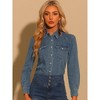 Allegra K Women's Turnover Collar Long Sleeve Button Down Classic Western Denim Shirts - 2 of 4