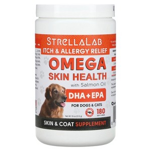 StrellaLab Omega Skin Health With Salmon Oil, For Dogs & Cats, Salmon, 180 Soft Chews, 18 oz (513 g) - 1 of 3