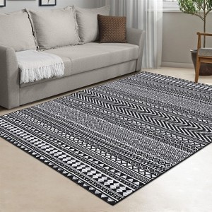 Washable Modern Geometric Printed Rug Non Slip Low Pile Rug Soft Throw Floor Cover Foldable Indoor Carpet for Living Room Bedroom Playroom - 1 of 4