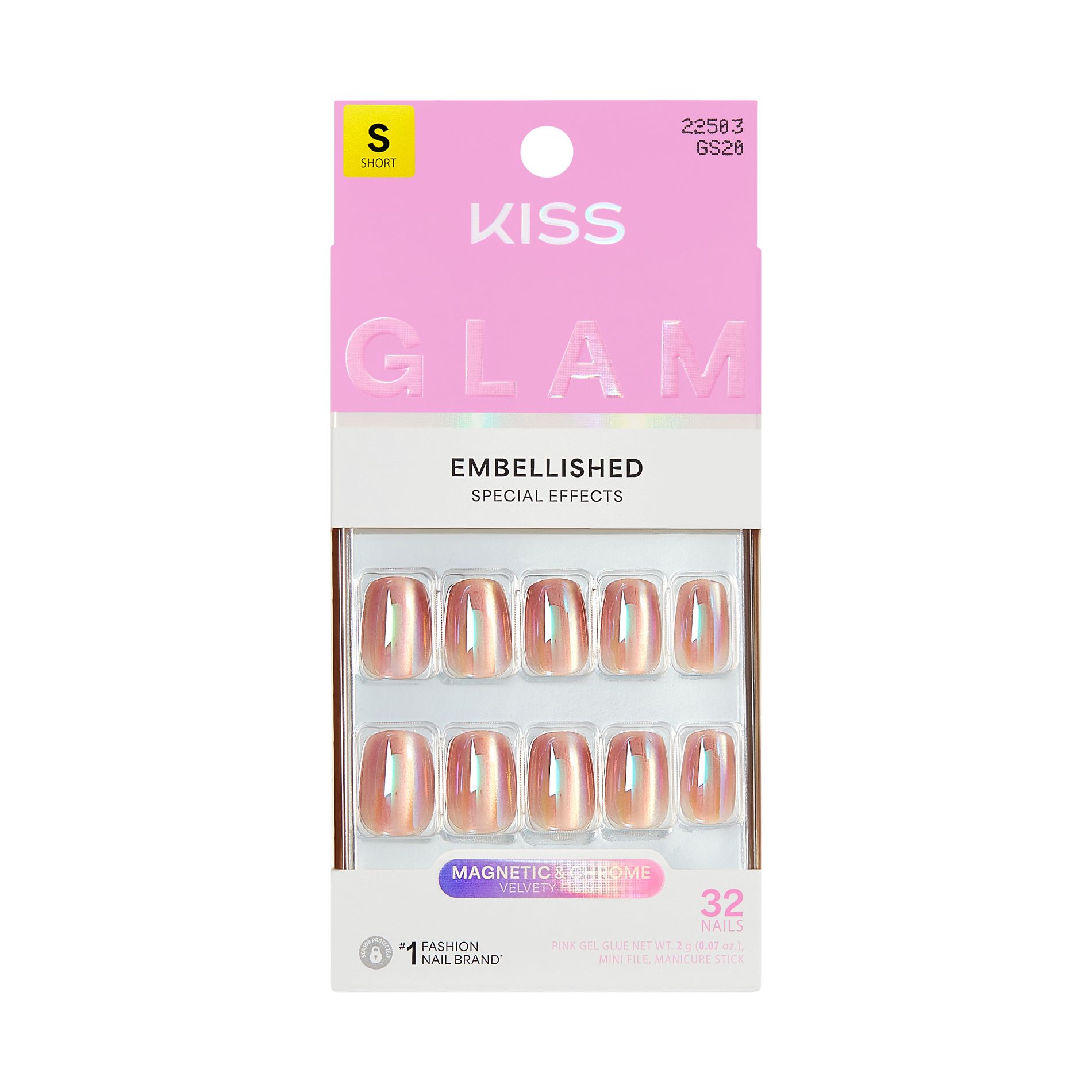 Kiss Nails GLAM Embellished Press-On Fake Nails Short Squoval - Golden Hour Affairs - 35ct