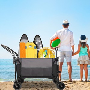 YONWAY Folding Wagon Cart,Portable Large Capacity Beach，Heavy Duty Utility Collapsible with All-Terrain Wheels,for Camping,Shopping,Beach - 1 of 4