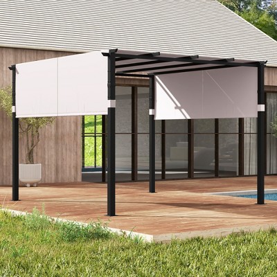Gray Metal 10 x 10 ft Pergola with Retractable Canopy