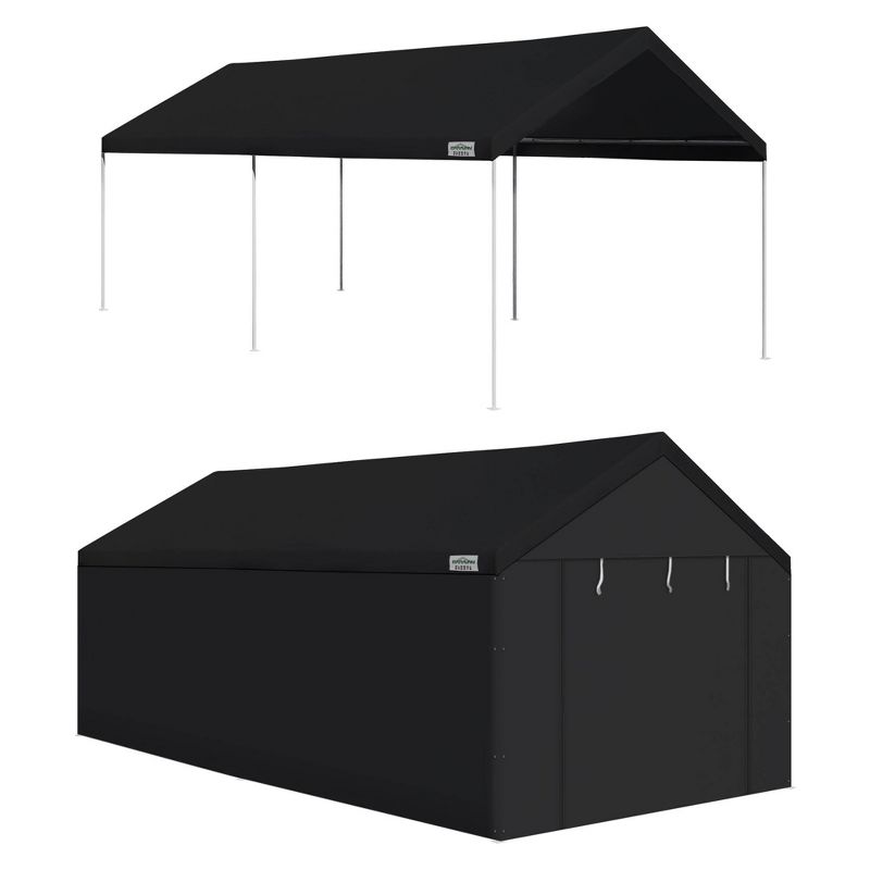 Caravan Canopy Domain 10 x 20' Outdoor Steel Straight Leg Instant Pop-Up Canopy Tent Set with Foot Carport Tent Sidewalls, Black, 1 of 8